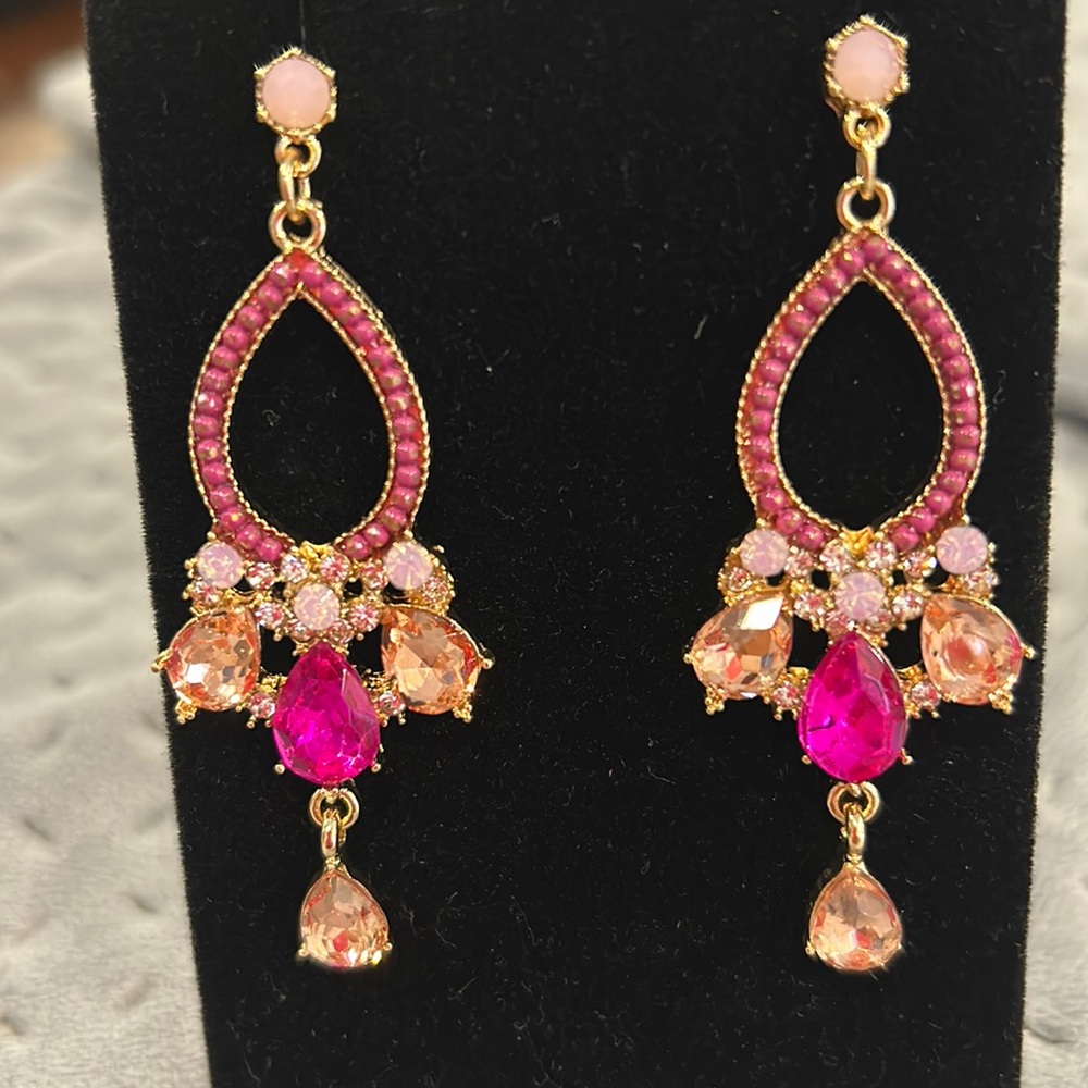 Fuchsia & Blush Pink Crystal Dangle Earrings-Boutique